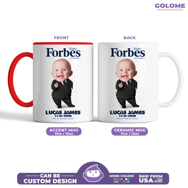Personalized Forbes Magazine Baby Mug – Custom Photo, Name & Quote Gift for Stylish Moms
